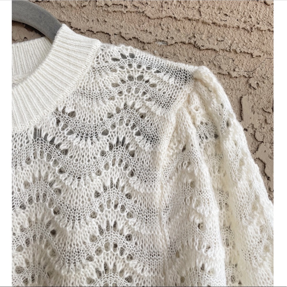 SOLD MANGO NWT Ivory Cream Lightweight Wool Blend Pointelle Pullover Sweater - Picture 5 of 11